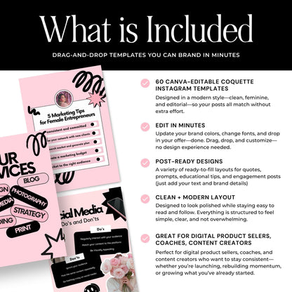 Instagram Templates Canva | Social Media Templates | Black Pink | MRR PLR Digital Products Boundless PLR