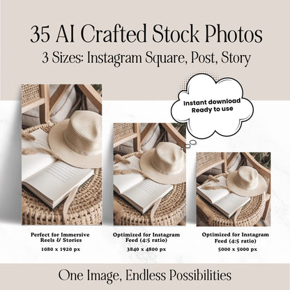 Aesthetic Beige AI Stock Photos | 35 Neutral Lifestyle Images | MRR and PLR
