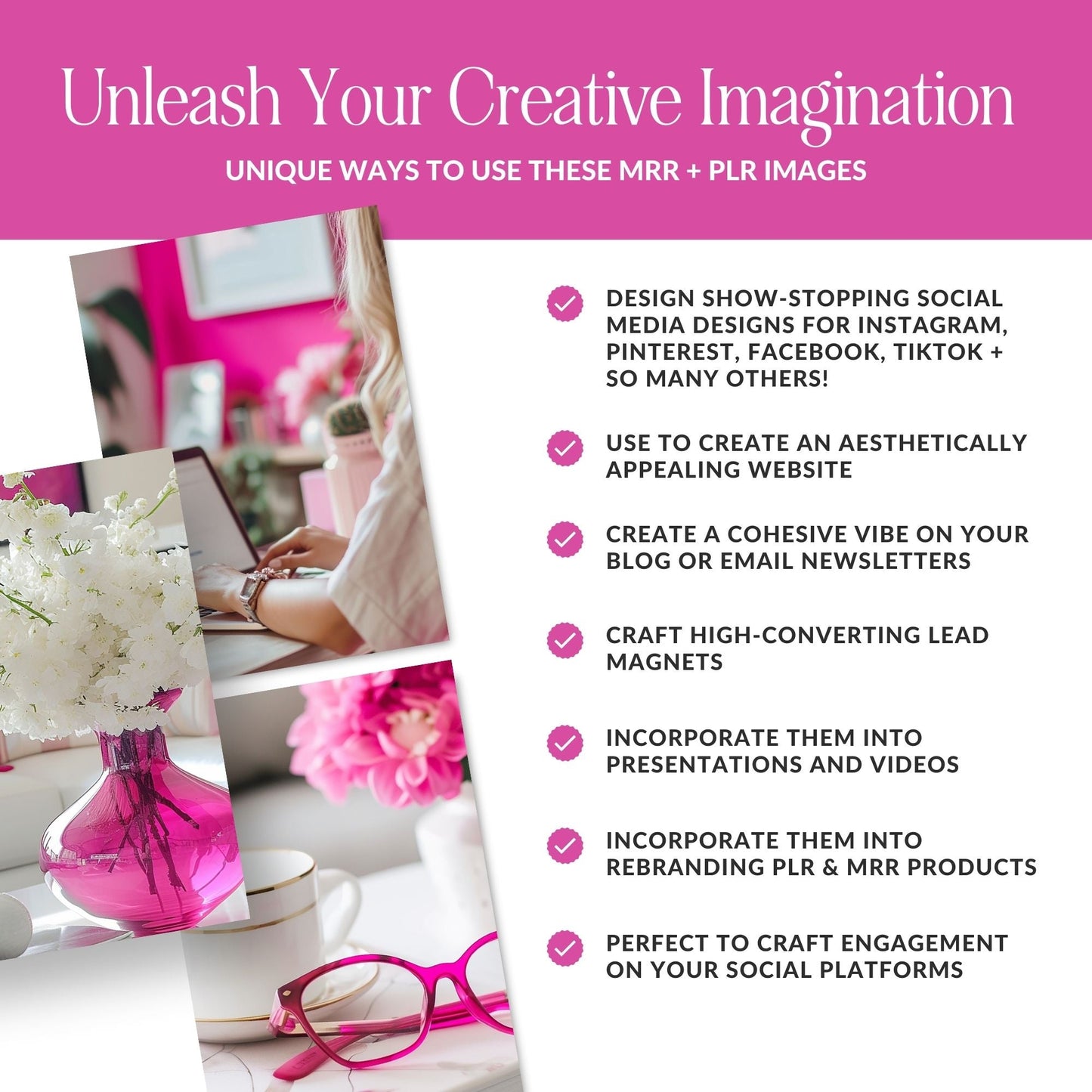 Pink Stock Photos Bundle (Hot Pink Aesthetic) | 35 Images | Canva Download | 3 Sizes Boundless PLR