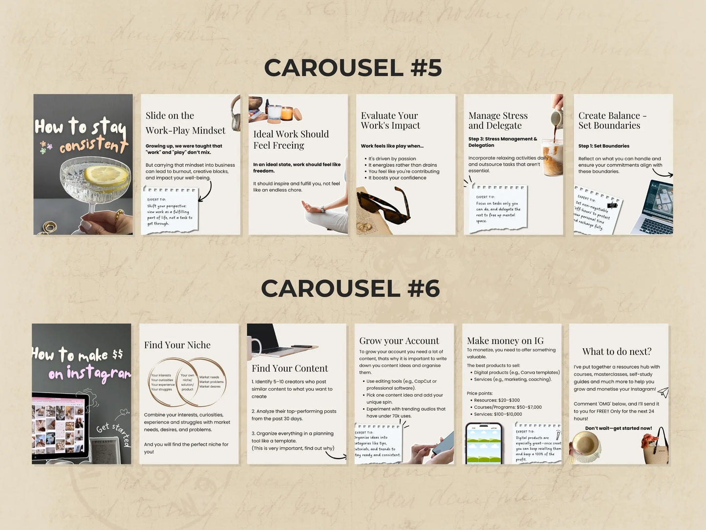 10 Aesthetic Instagram Carousel Templates – Canva Editable with MRR & PLR + Bonus Stickers & Pinterest Guide Boundless PLR