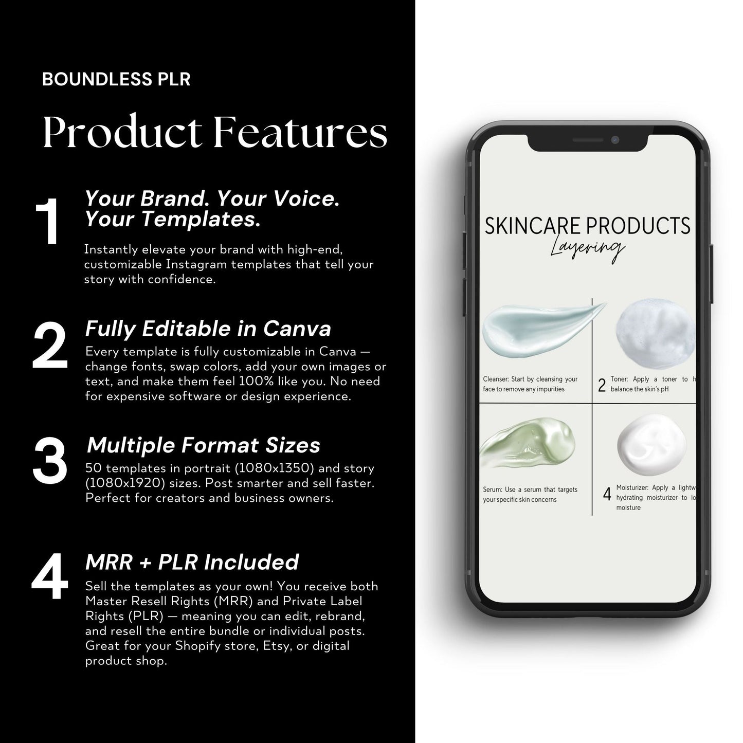 Skincare Social Media Templates | Canva Editable Instagram Posts, Stories & Reels | PLR + MRR Resell Rights Boundless PLR