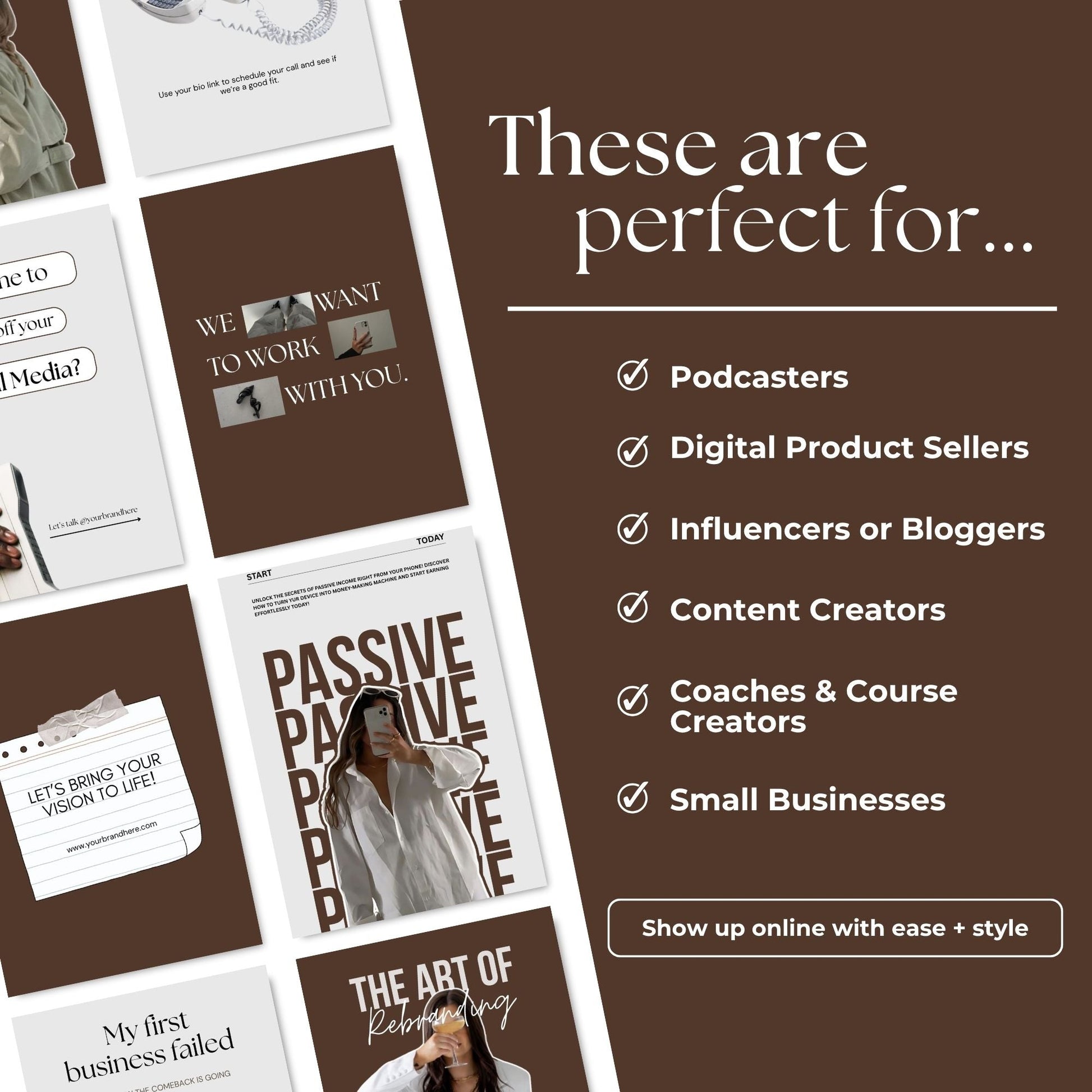 Canva Editable Instagram Templates | MRR Marketing | Vertical Brown Social Media Bundle (1080x1350 + 1080x1920) | PLR & MRR Resell Rights Boundless PLR