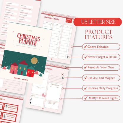 2026 Christmas Planner Canva Template with PLR + MRR Resell Rights