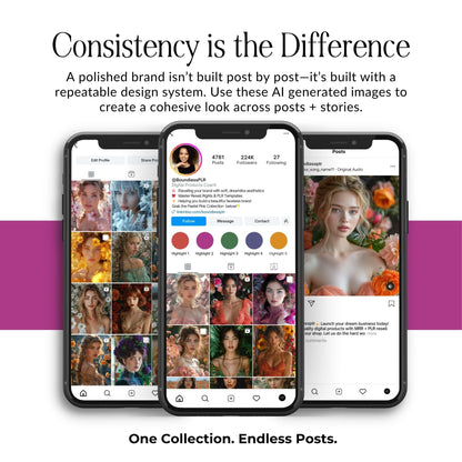 Feminine AI Stock Images Bundle | 3 Sizes: Portrait, Story, Square | PLR MRR Boundless PLR