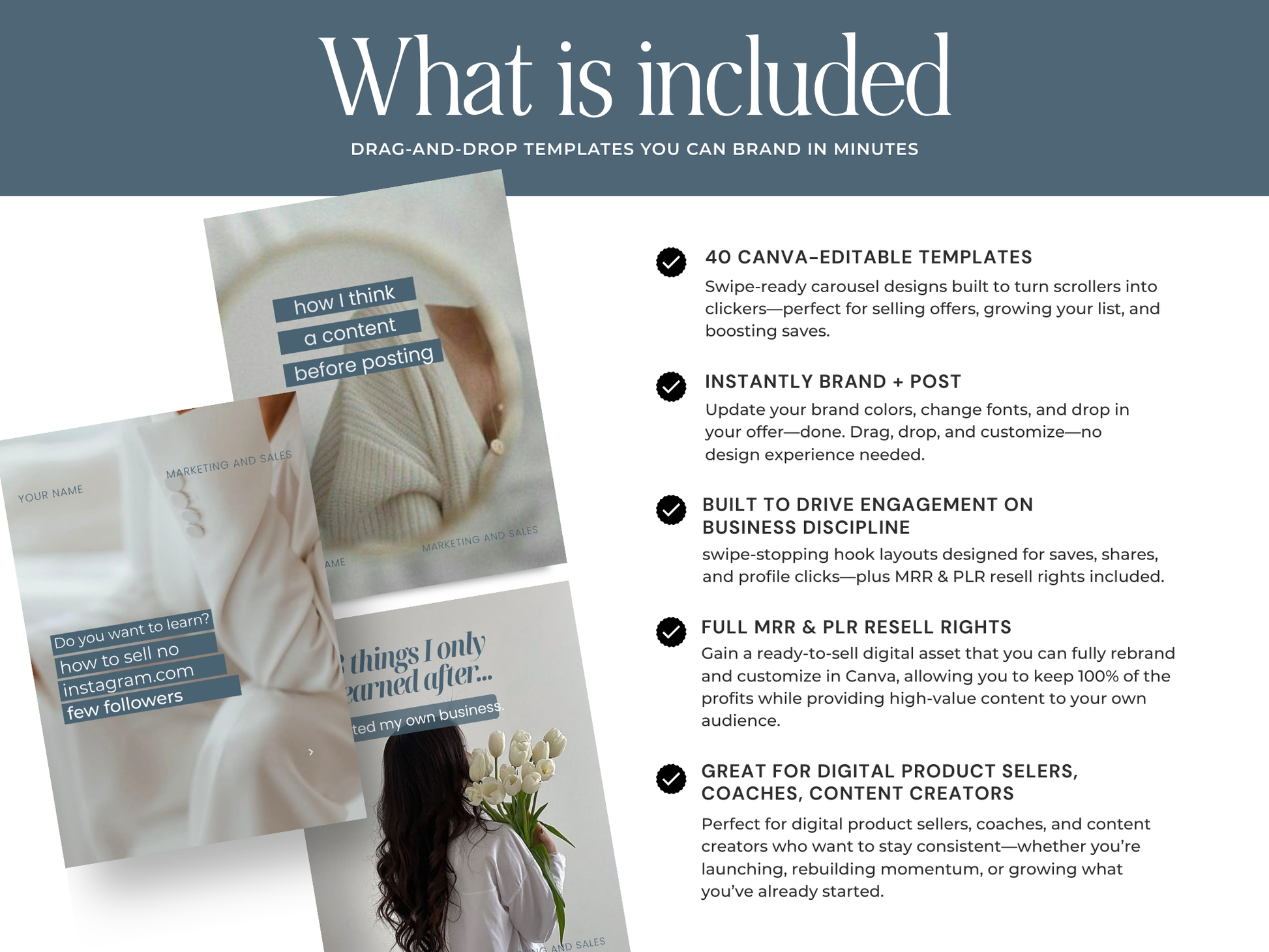 Instagram Templates Canva | PLR MRR Resell Rights | Social Media Templates | Marketing Coach | Blue White Aesthetic | 1080x1350 & 1080x1440 Boundless PLR