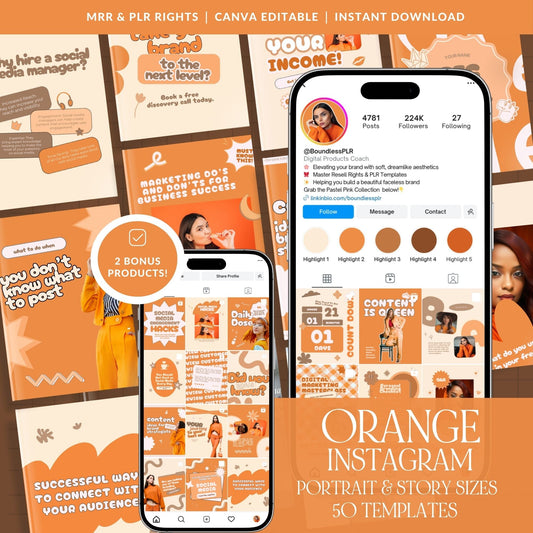 50 Animated Instagram Templates with MRR PLR Resell Rights | Canva Stories + Portrait + Bonuses Boundless PLR