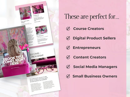 Canva eBook Template, Pink Editable Guide Workbook Template | MRR + PLR Resell Rights | US Letter and A4 Sizes | 4 Bonus Products Boundless PLR