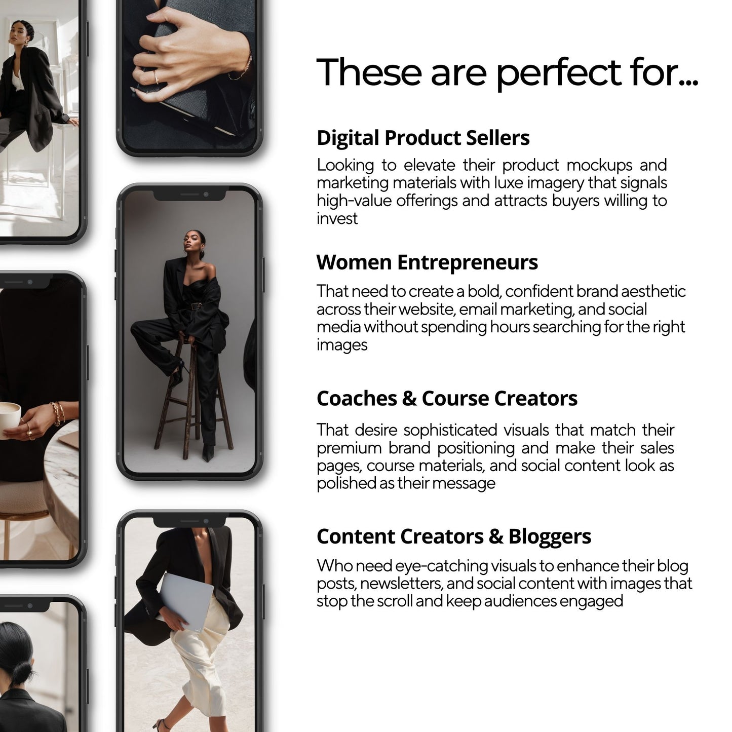 60 Aesthetic Faceless Marketing Stock Photos | Elegant Noir Editorial Collection | MRR & PLR Resell Rights