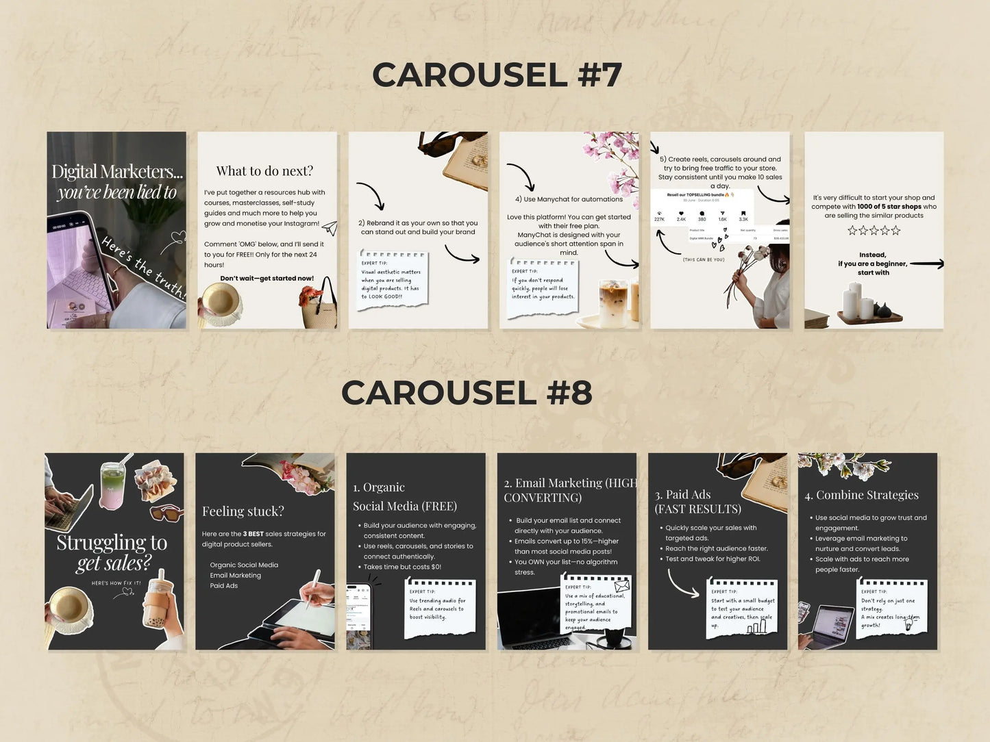 10 Aesthetic Instagram Carousel Templates – Canva Editable with MRR & PLR + Bonus Stickers & Pinterest Guide Boundless PLR