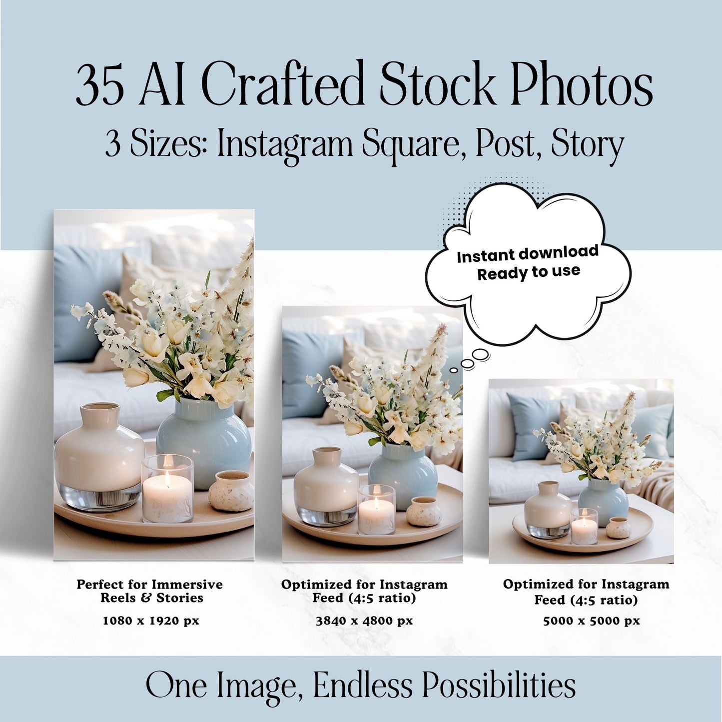 Baby Blue & Cream AI Stock Images | 35 Canva Images with MRR + PLR Boundless PLR