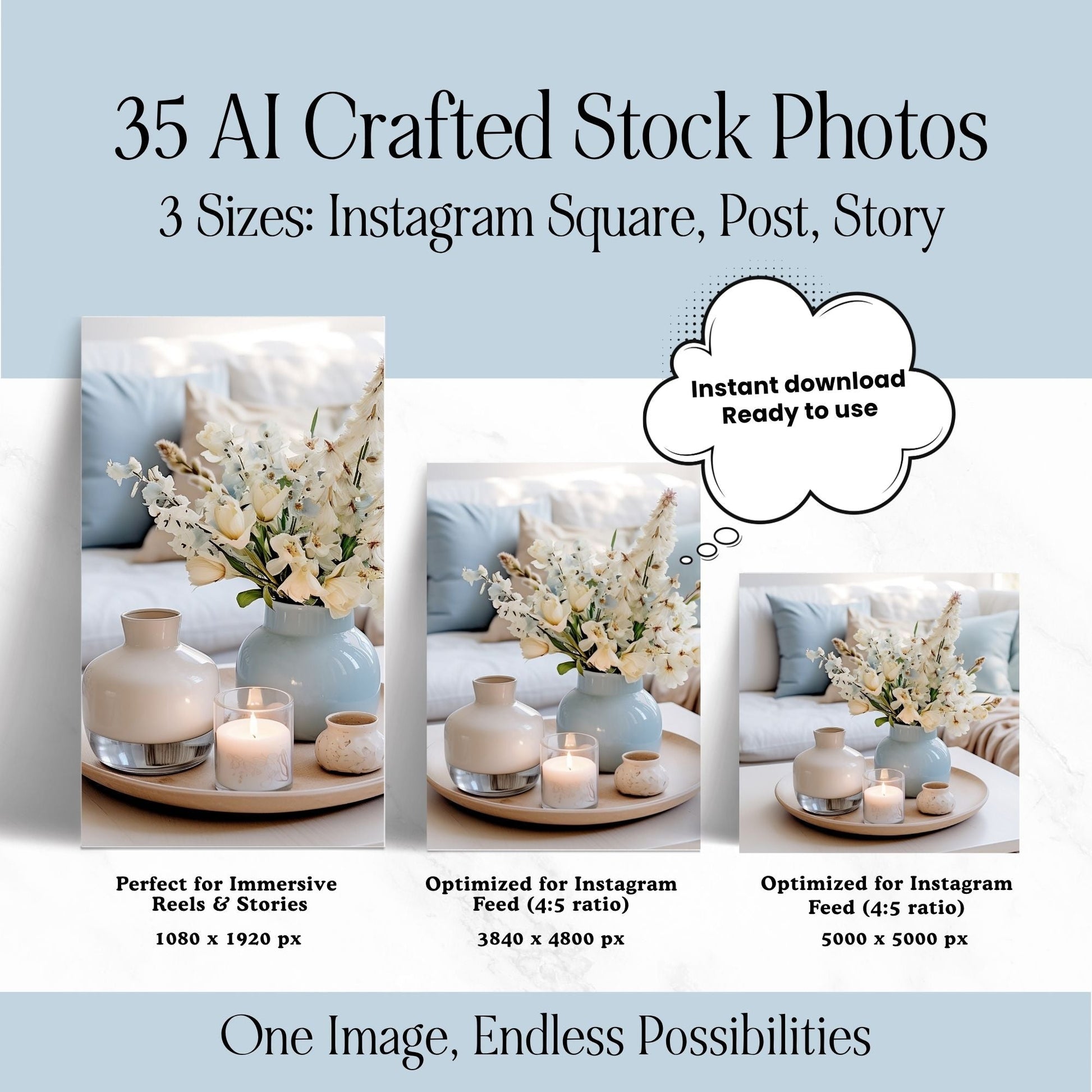 Baby Blue & Cream AI Stock Images | 35 Canva Images with MRR + PLR Boundless PLR