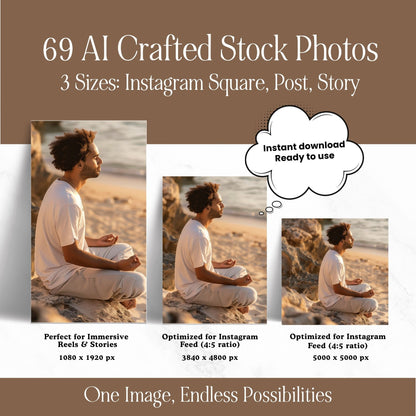 Holistic AI Stock Images Bundle for Instagram | 68 Neutral Wellness Images | PLR + MRR Resell Rights Boundless PLR