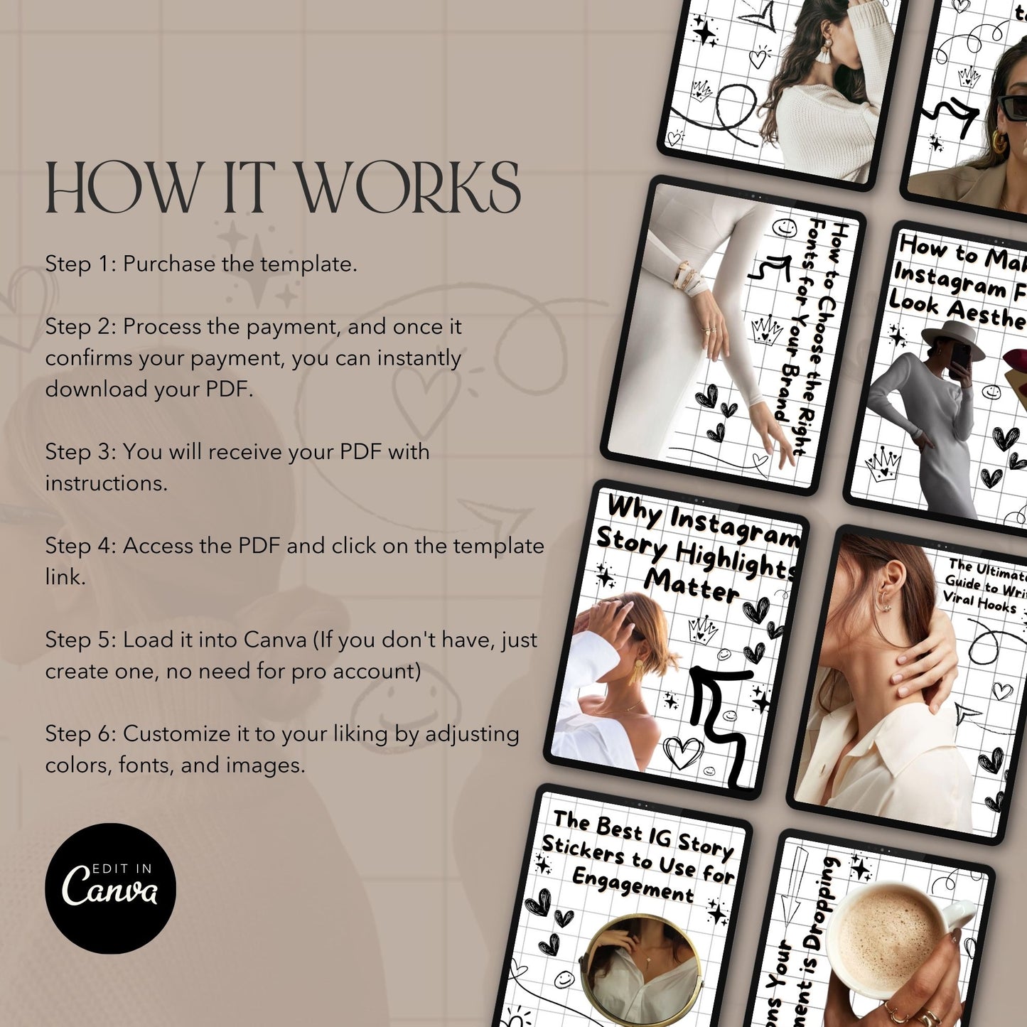 Instagram Carousel Templates (50) | Canva Editable Scrapbook | PLR + MRR