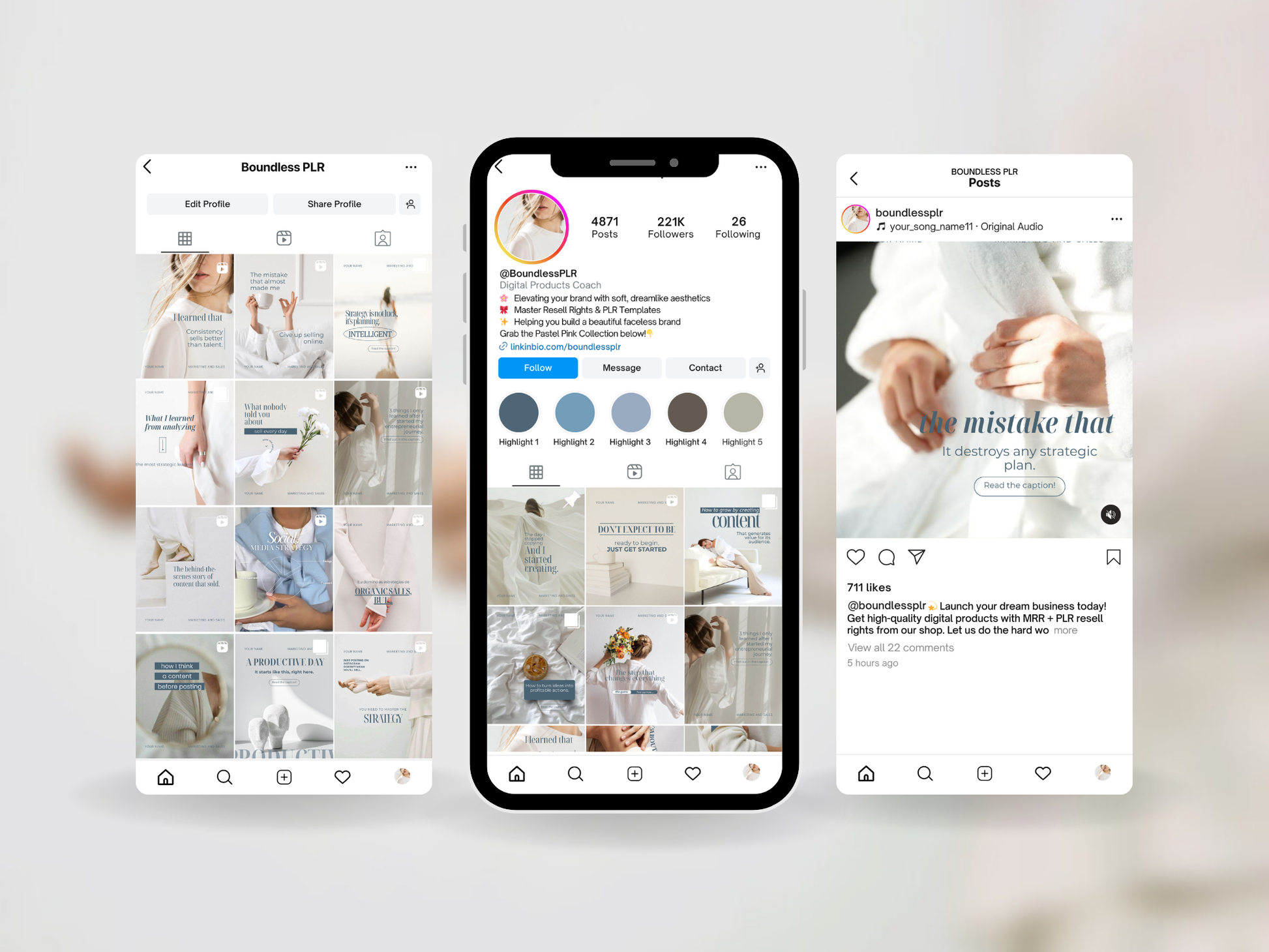 Instagram Templates Canva | PLR MRR Resell Rights | Social Media Templates | Marketing Coach | Blue White Aesthetic | 1080x1350 & 1080x1440 Boundless PLR