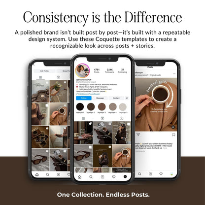 PLR Instagram Templates, 20 Brown Aesthetic Posts, Digital Products with MRR, Canva Editable Boundless PLR