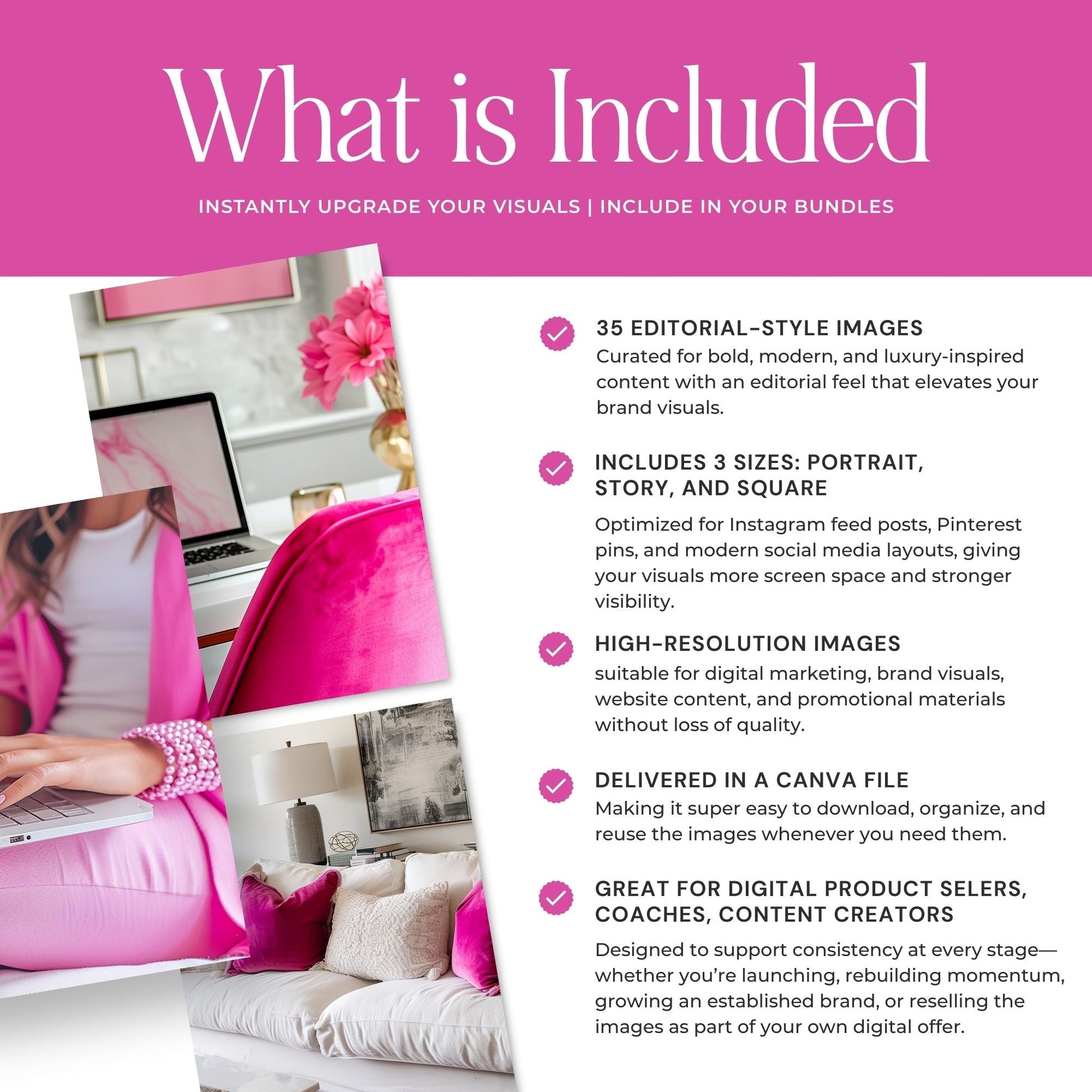 Pink Stock Photos Bundle (Hot Pink Aesthetic) | 35 Images | Canva Download | 3 Sizes Boundless PLR