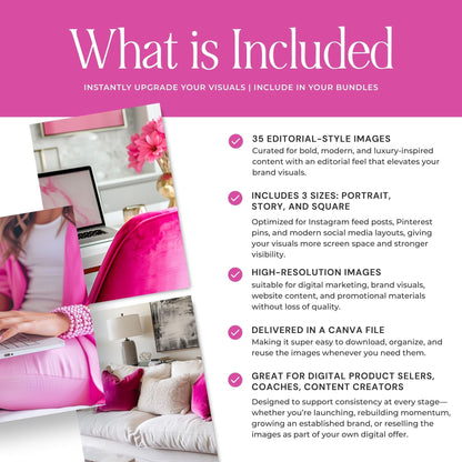 Pink Stock Photos Bundle (Hot Pink Aesthetic) | 35 Images | Canva Download | 3 Sizes Boundless PLR