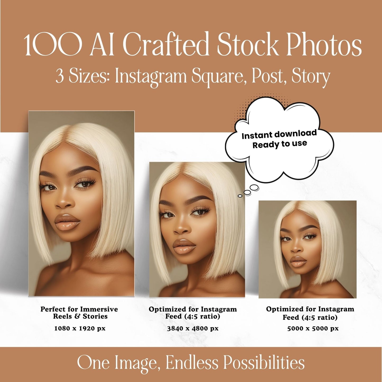 Melanin Hair Stock Photos — 100 Luxury Hairstyle Images | PLR MRR Resell Rights | Faceless Marketing | Black Women Beauty Bundle Boundless PLR