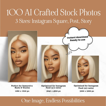 Melanin Hair Stock Photos — 100 Luxury Hairstyle Images | PLR MRR Resell Rights | Faceless Marketing | Black Women Beauty Bundle Boundless PLR