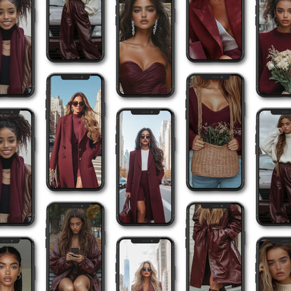 Burgundy Boss Aesthetic – 100 Burgundy AI Images (50 Square + 50 Story) | MRR + PLR Resell Rights + Bonuses Boundless PLR
