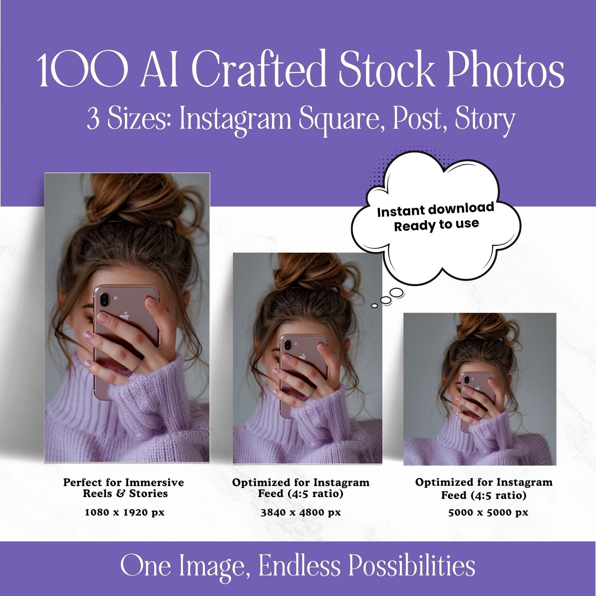Purple Stock Images | AI Stock Photos | Aesthetic Images for Social Media | Square, Portrait, & Story Sizes | MRR & PLR Resell Rights Boundless PLR
