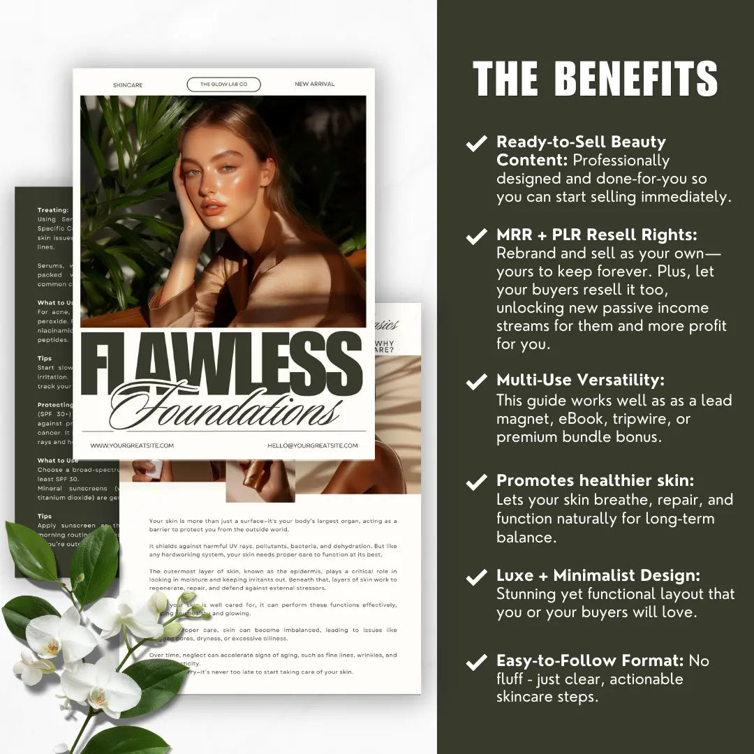 Flawless Foundations – Canva Editable Skincare eBook with PLR & MRR Resell Rights Boundless PLR