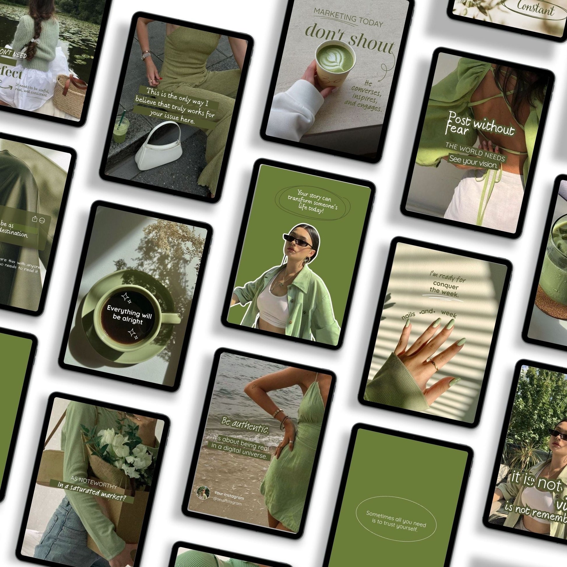 Sage Aesthetic Instagram Templates (Portrait) | 50 Canva Templates | MRR + PLR Boundless PLR