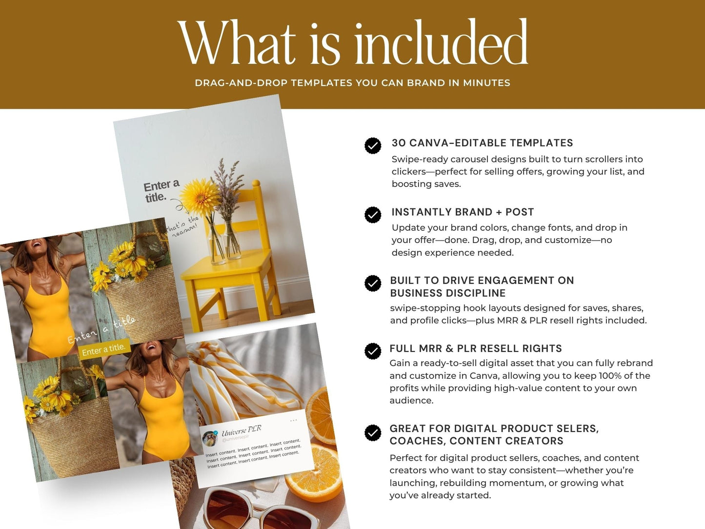 30 Yellow Instagram Templates Canva | PLR MRR Resell Rights | Social Media Posts | Digital Product Seller | 1080x1350 & 1080x1440 Boundless PLR