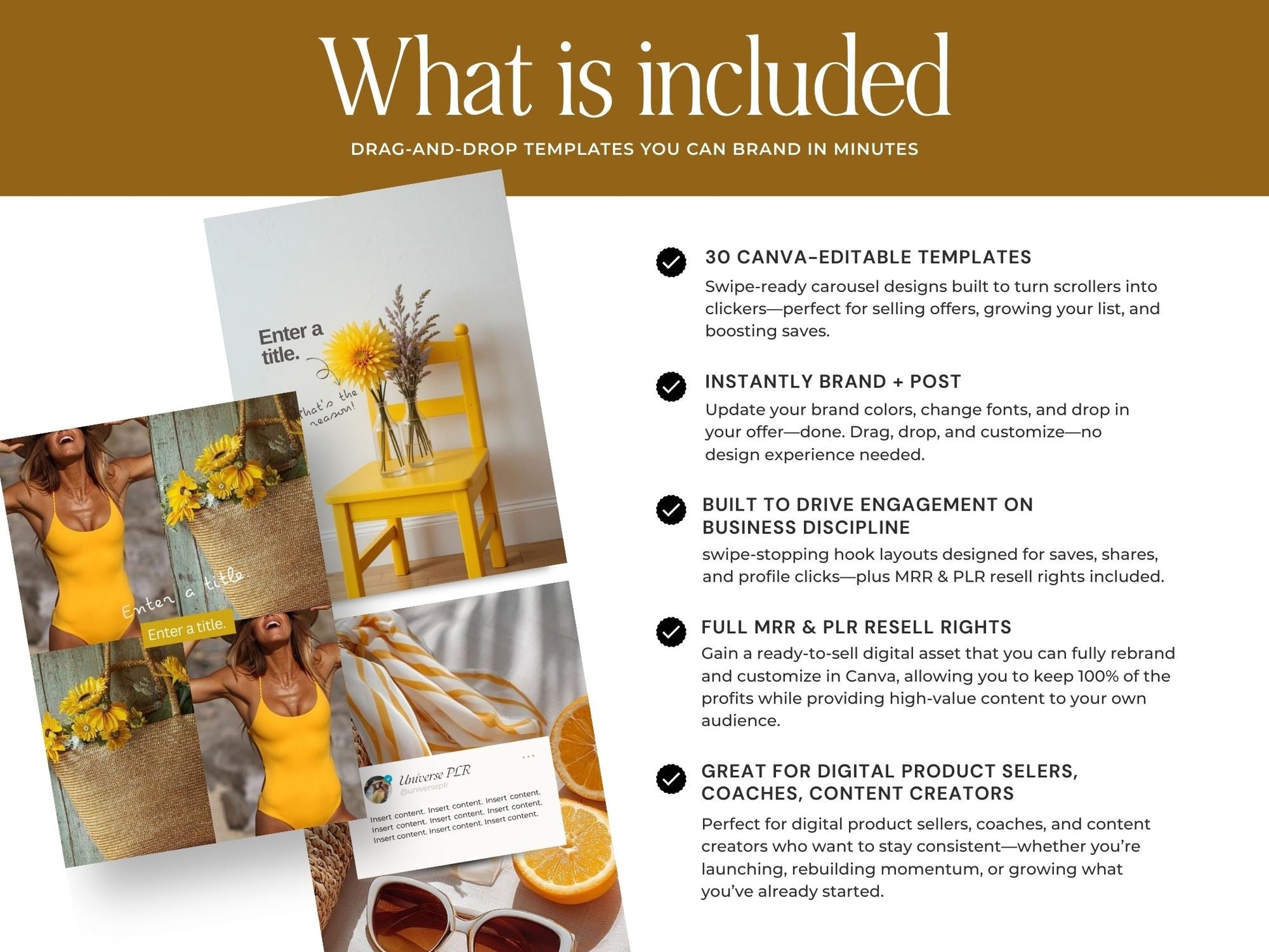30 Yellow Instagram Templates Canva | PLR MRR Resell Rights | Social Media Posts | Digital Product Seller | 1080x1350 & 1080x1440 Boundless PLR