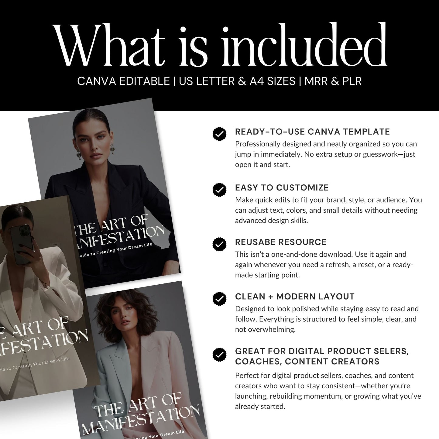The Art of Manifestation eBook (Canva Editable) | US Letter + A4 | MRR + PLR + 3 Bonuses Boundless PLR