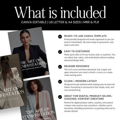 The Art of Manifestation eBook (Canva Editable) | US Letter + A4 | MRR + PLR + 3 Bonuses Boundless PLR