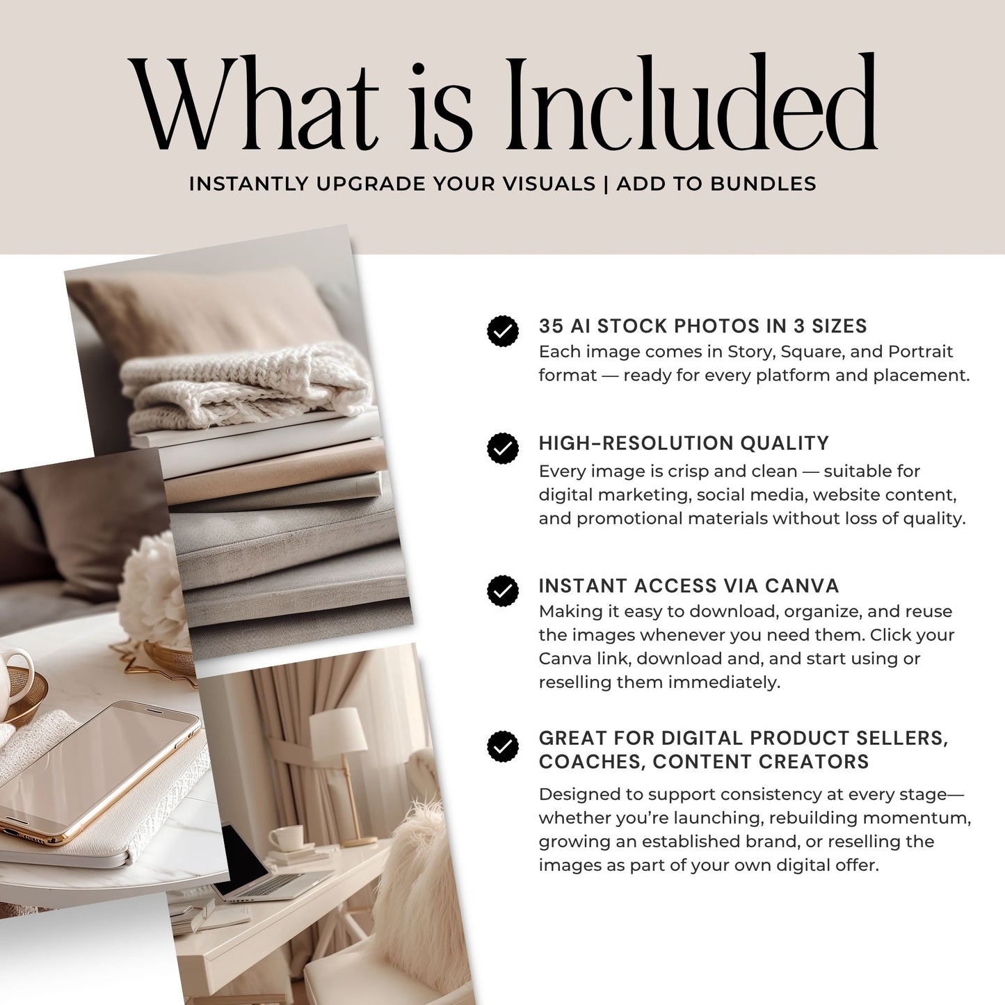 Aesthetic Beige AI Stock Photos | 35 Neutral Lifestyle Images | MRR and PLR