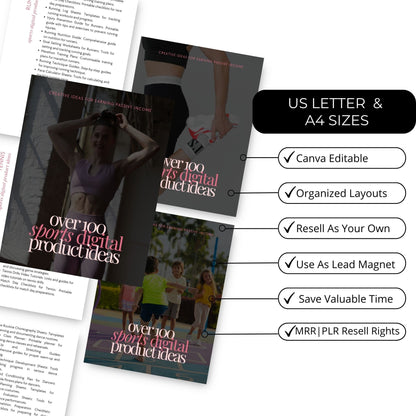 Digital Product Ideas Ebook — 100+ Sports Niche Ideas | Canva Editable PLR MRR Resell Rights | Passive Income Guide Boundless PLR