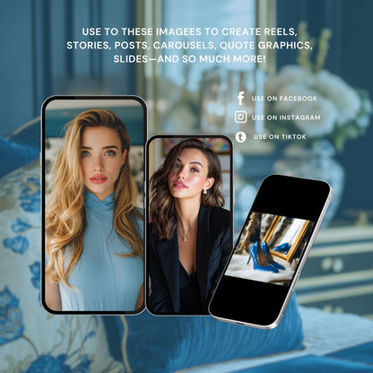 Blue Aesthetic Stock Photos Bundle | 3 Sizes (Square, Portrait, Story) | PLR + MRR