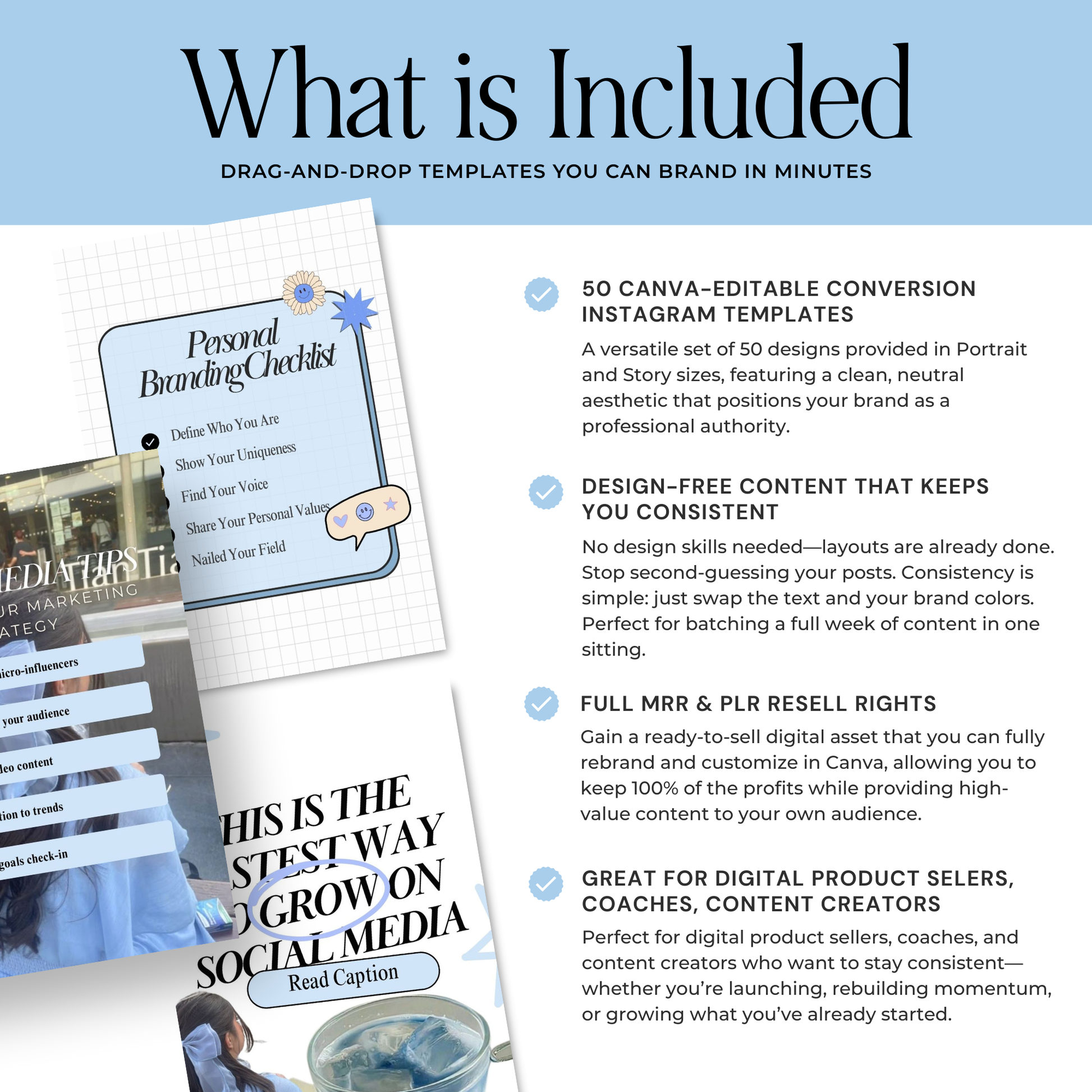 Pastel Blue Instagram Templates | Canva PLR & MRR Resell Rights | 4 Bonuses Boundless PLR