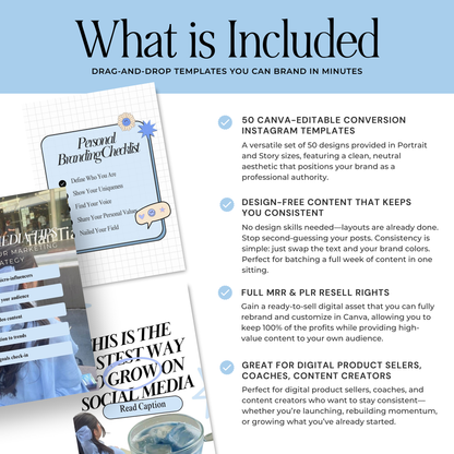 Pastel Blue Instagram Templates | Canva PLR & MRR Resell Rights | 4 Bonuses Boundless PLR