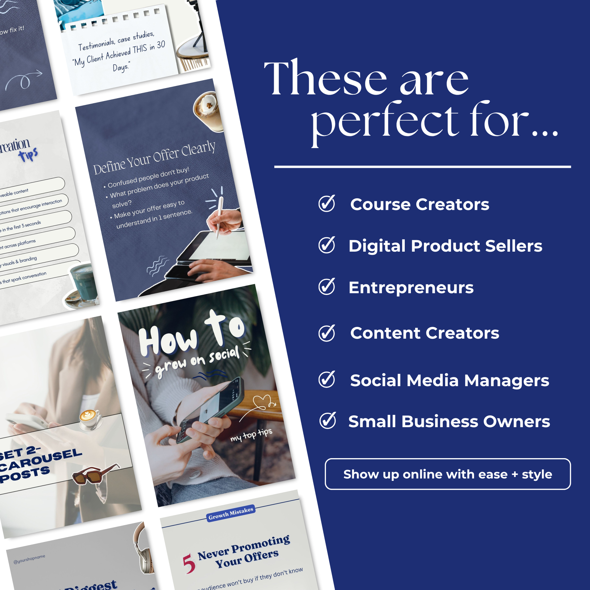 100+ Blue Instagram Carousel Templates, Faceless Marketing, MRR PLR Canva Editable Boundless PLR