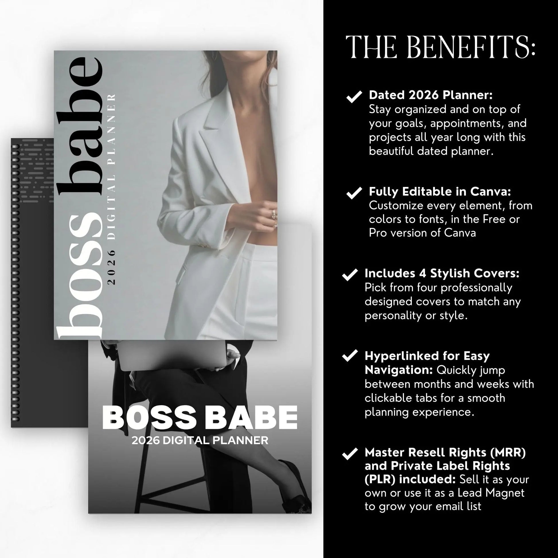 2026 Boss Babe Digital Planner – Canva Editable Template (89 Pages) | PLR + MRR Resell Rights Boundless PLR