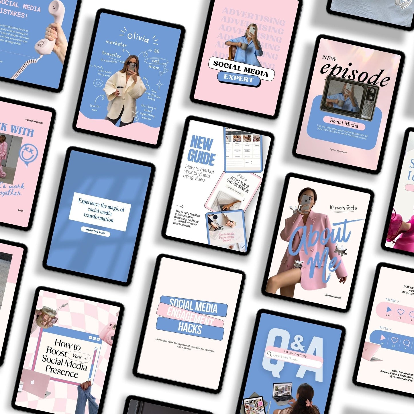 Pink & Blue Instagram Templates Pack (Canva Editable) | 50 Designs, 3 Sizes | MRR + PLR + Bonuses Boundless PLR