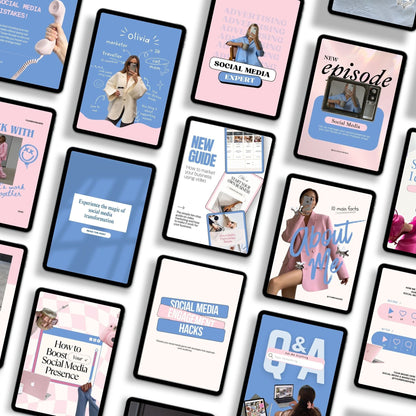 Pink & Blue Instagram Templates Pack (Canva Editable) | 50 Designs, 3 Sizes | MRR + PLR + Bonuses Boundless PLR