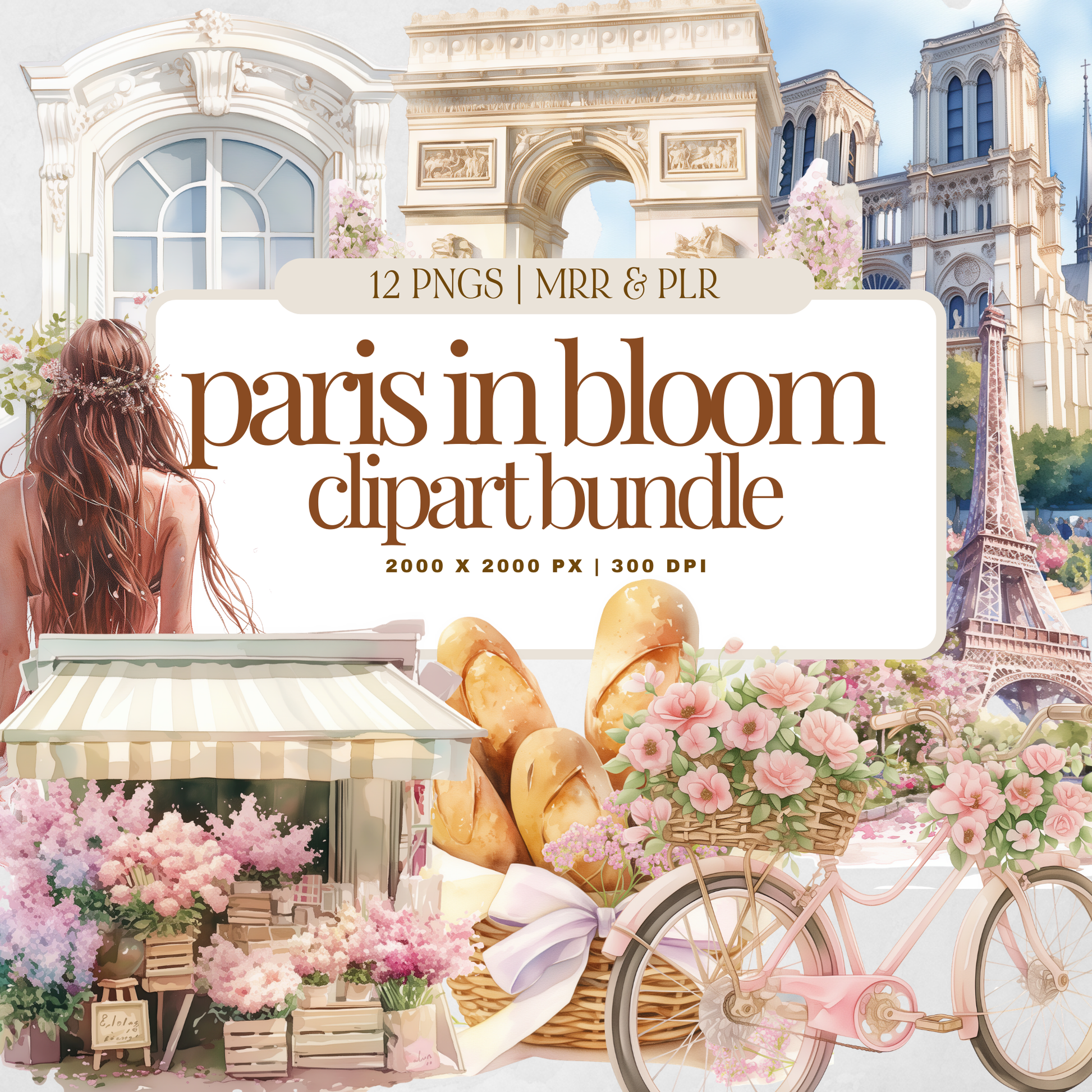 Paris in Bloom AI Clipart Bundle (12 Transparent PNGs) + PLR/MRR Resell Rights + Bonus Canva Crash Course Boundless PLR