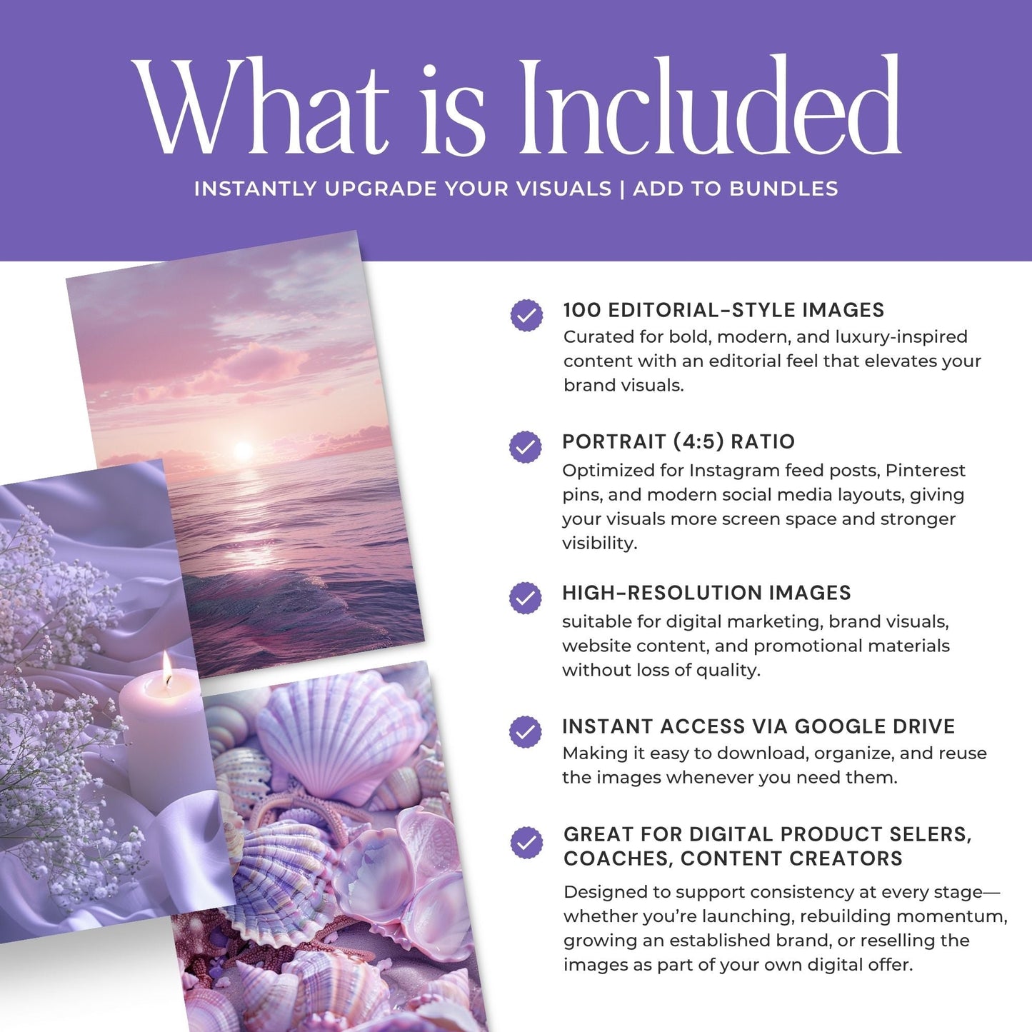 Purple Stock Images | AI Stock Photos | Aesthetic Images for Social Media | Square, Portrait, & Story Sizes | MRR & PLR Resell Rights Boundless PLR