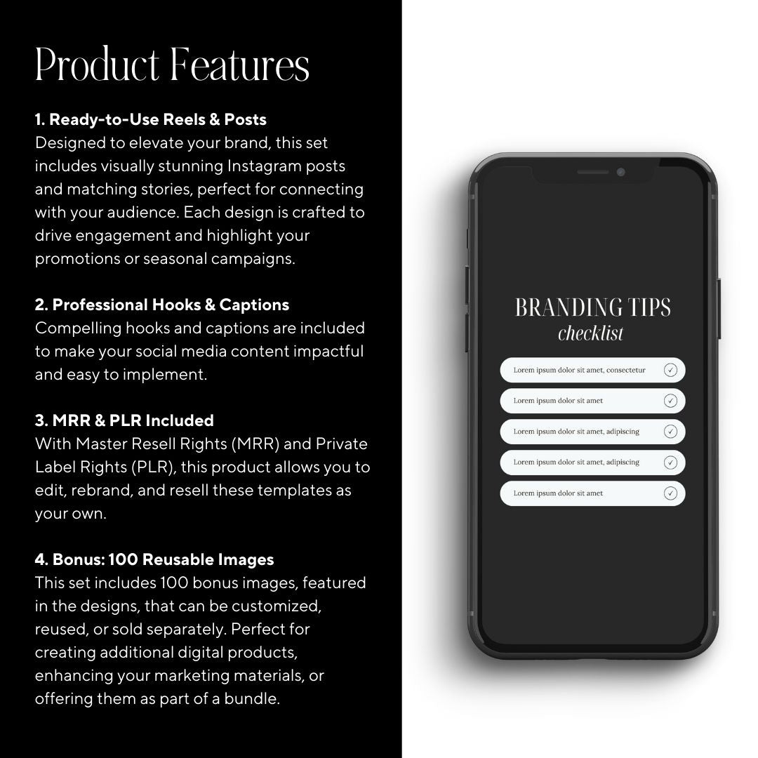PLR Instagram Luxe Men's Templates Bundle: 100 Posts and Stories + 100 Bonus AI Stock Images | Canva Editable - Boundless PLR