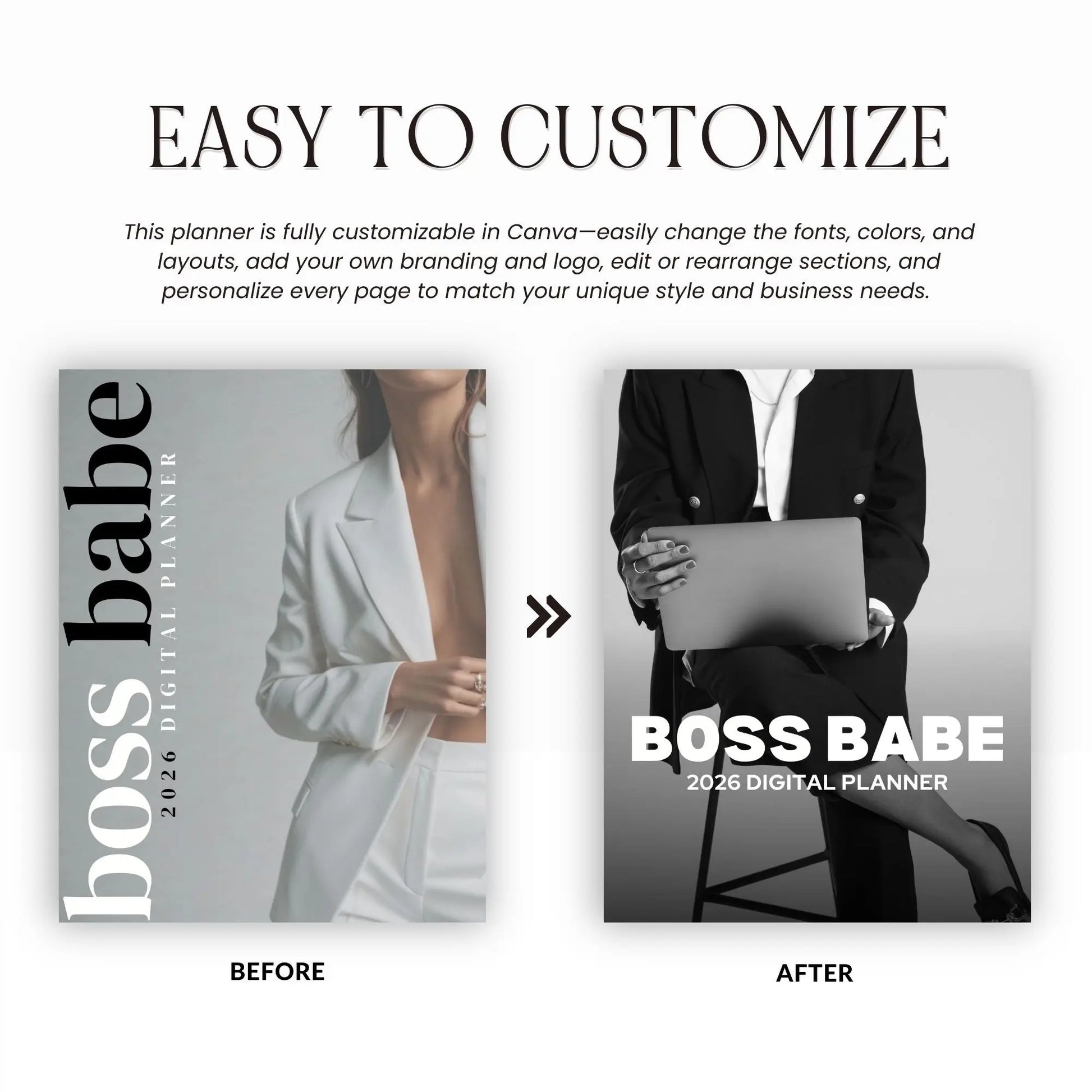 2026 Boss Babe Digital Planner – Canva Editable Template (89 Pages) | PLR + MRR Resell Rights Boundless PLR