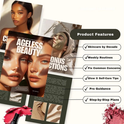 Ageless Beauty Planner | Skincare eBook 52-Week Skincare Ritual Guide | Editable Canva Template with PLR & Resell Rights | Instant Download Boundless PLR