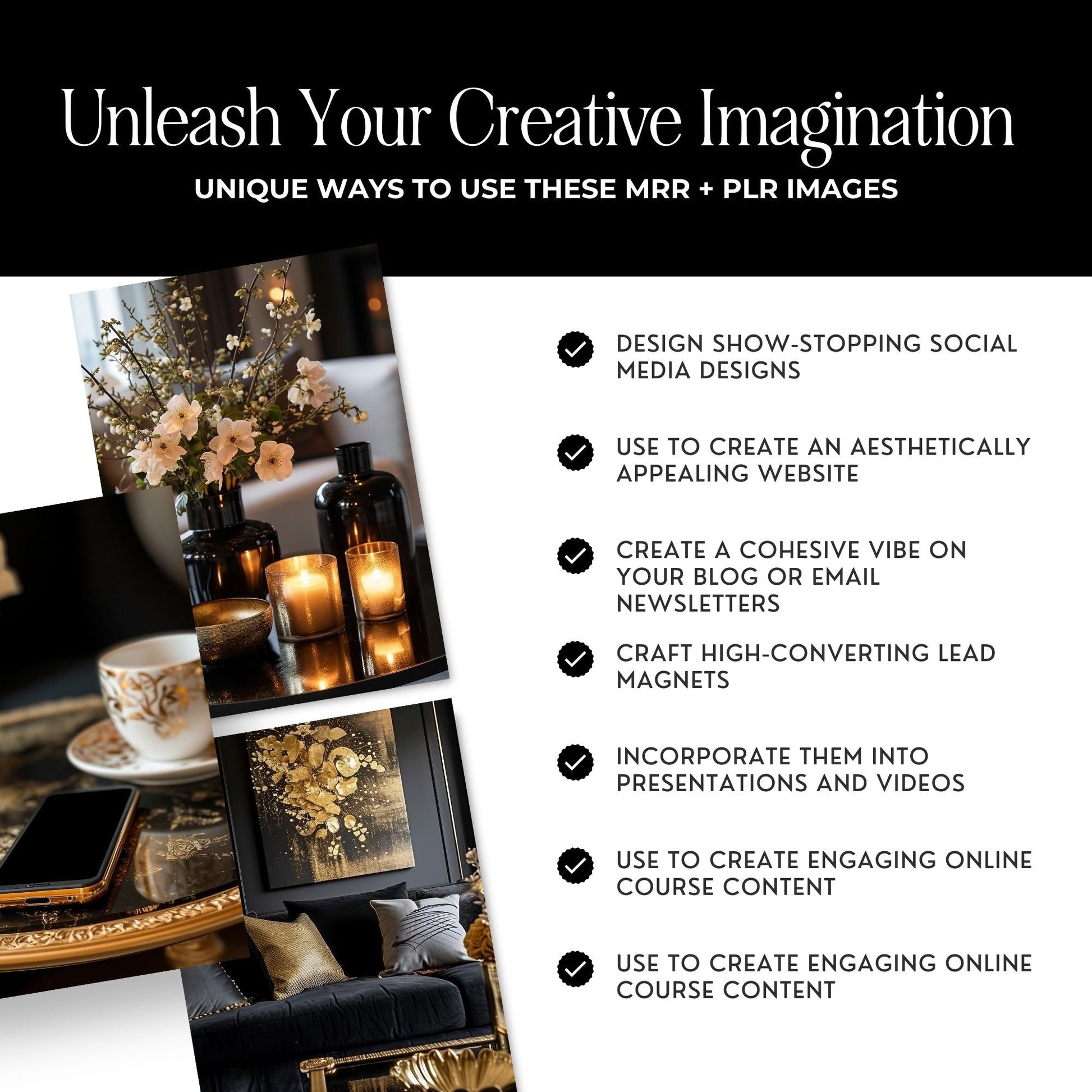 Black & Gold Luxury Collection: 45 AI Stock Images with MRR & PLR Boundless PLR