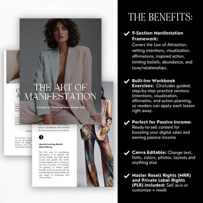 The Art of Manifestation eBook (Canva Editable) | US Letter + A4 | MRR + PLR + 3 Bonuses Boundless PLR