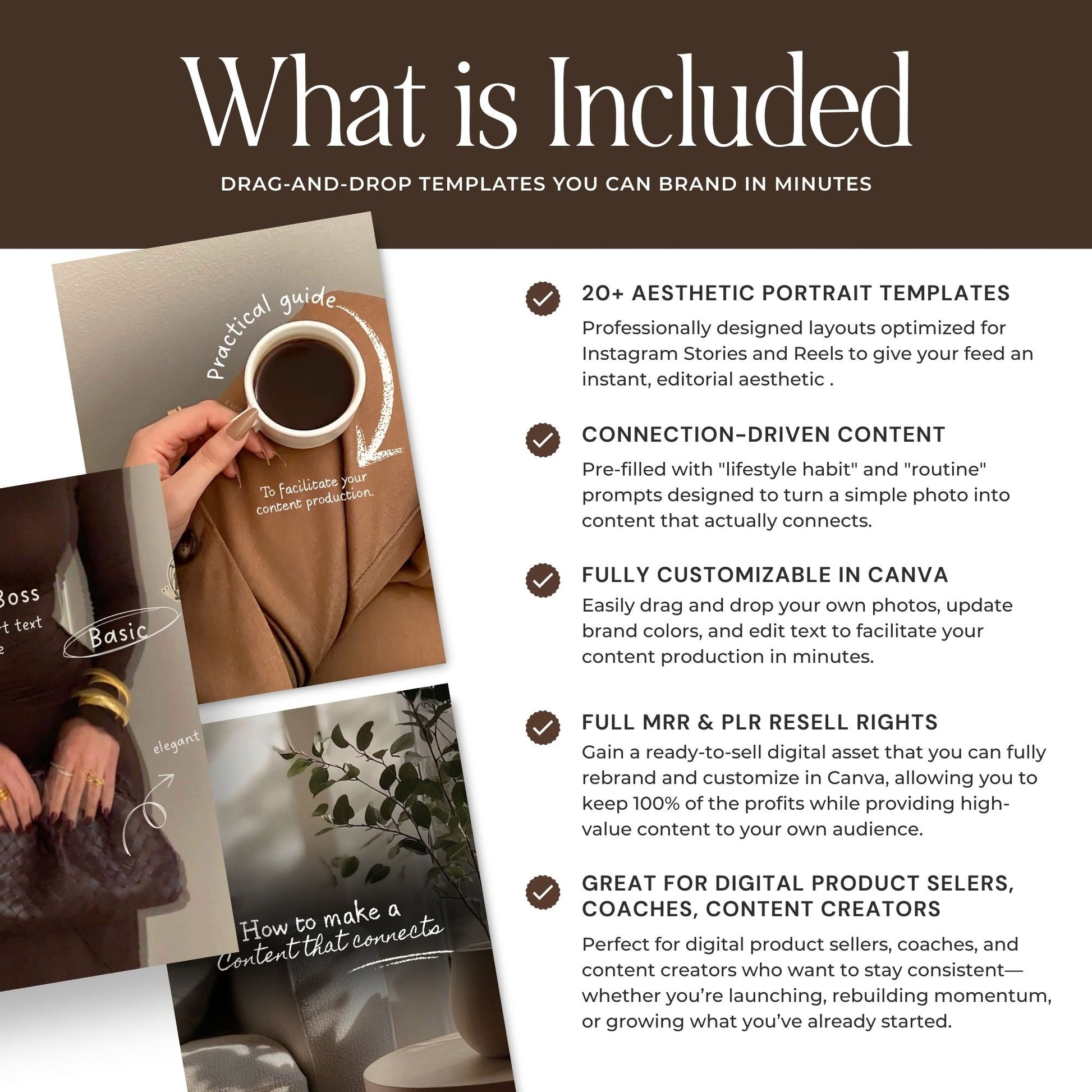 PLR Instagram Templates, 20 Brown Aesthetic Posts, Digital Products with MRR, Canva Editable Boundless PLR