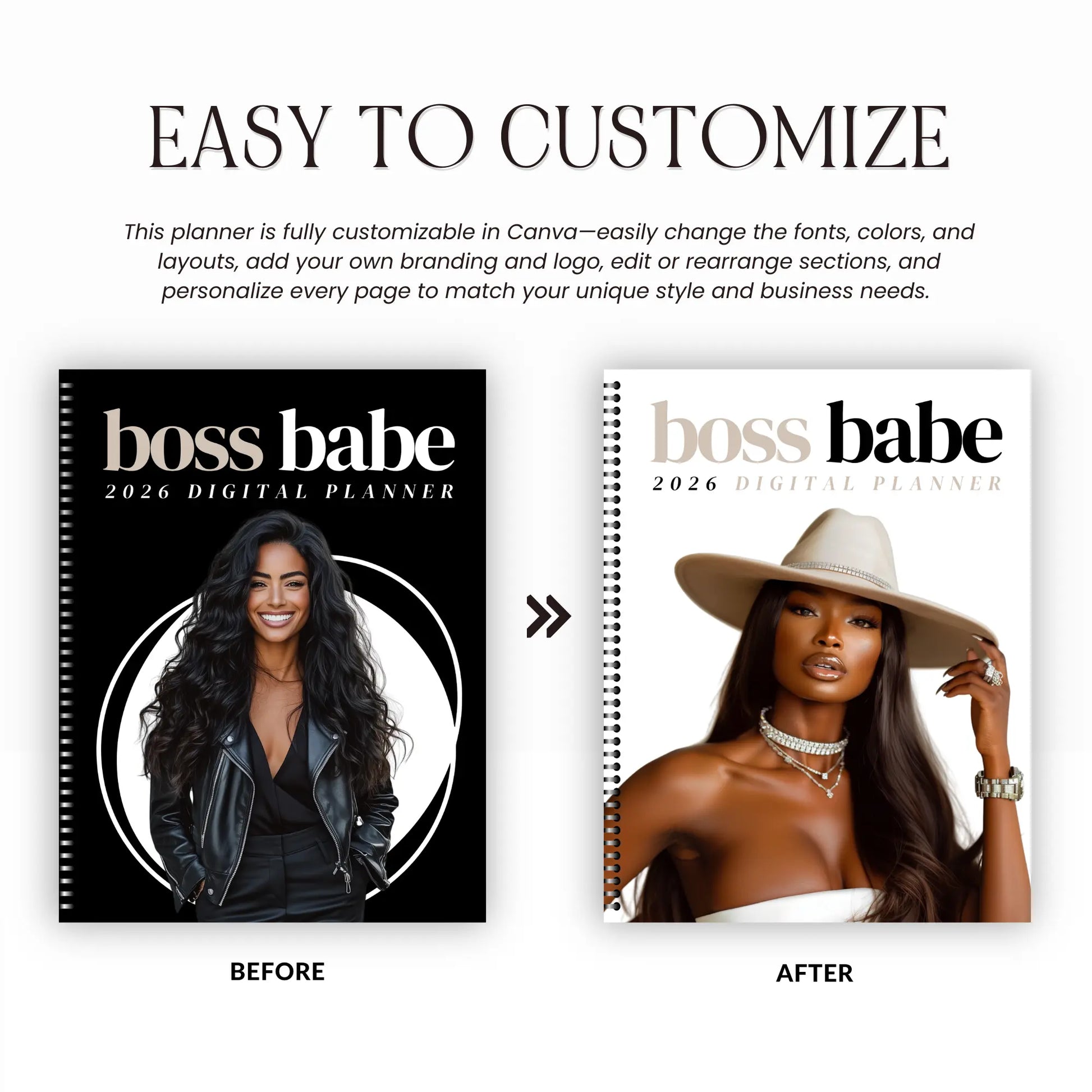 Boss Babe 2026 Digital Planner – Hyperlinked Canva Template with 4 Covers (GoodNotes & Notability Ready) Boundless PLR