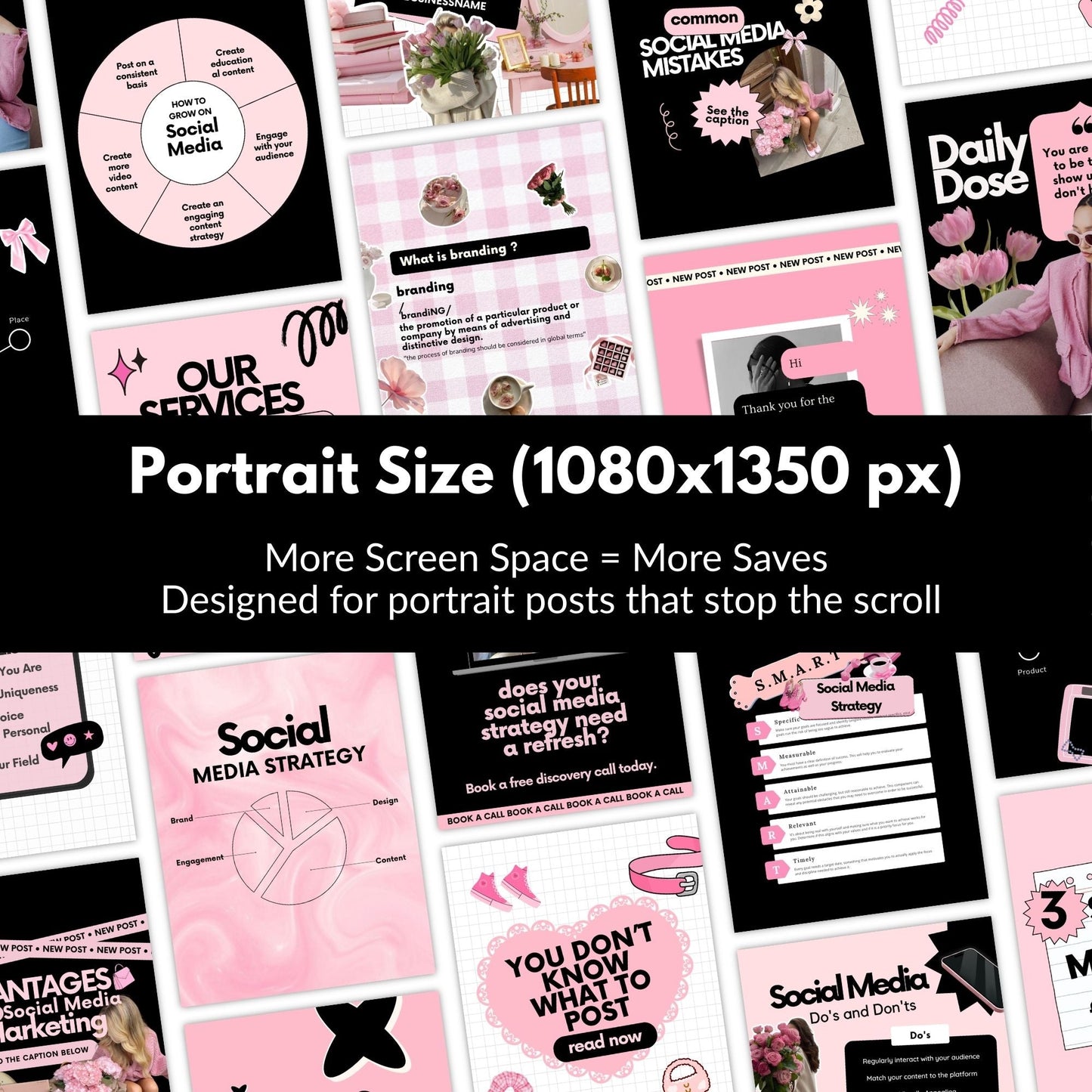 Instagram Templates Canva | Social Media Templates | Black Pink | MRR PLR Digital Products Boundless PLR